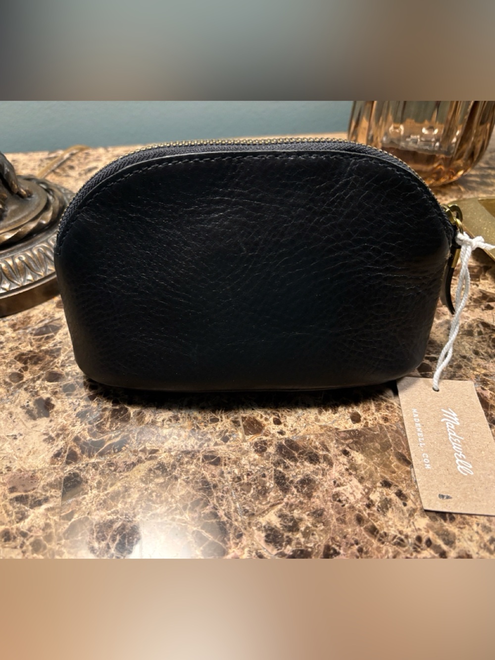 Madewell Black Leather Makeup Pouch Zip Around NWT - Picture 2 of 8